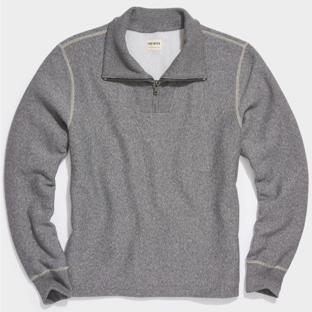 Todd Snyder Garment Dye Zip Mock Neck - Salt & Pepper, Large